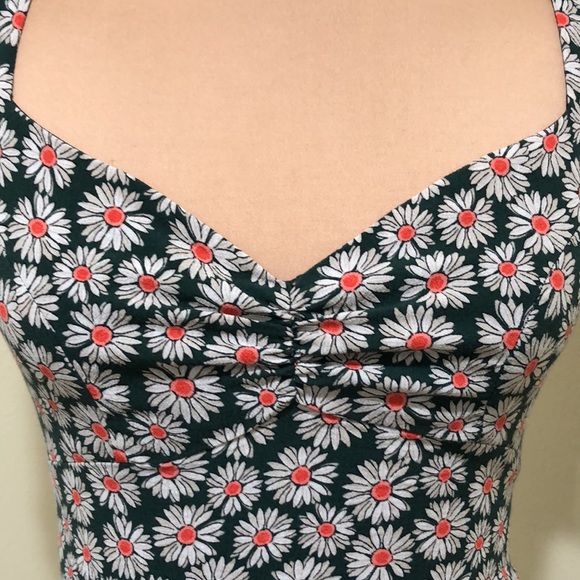 Zara Trafaluc 90s Green Floral Puff Sleeve Sweetheart Skater Mini Dress Size M - Picture 3 of 9